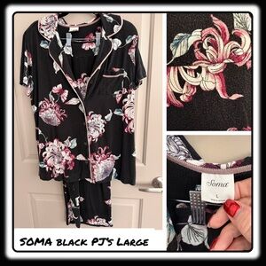Soma “Notched Collar” short sleeve/pants black print sz Large